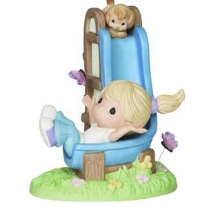 Large Precious moments girl on swing & cute puppy comes in beautiful gift box